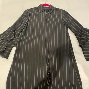 Alice and Olivia black shirt dress with beige pinstripes